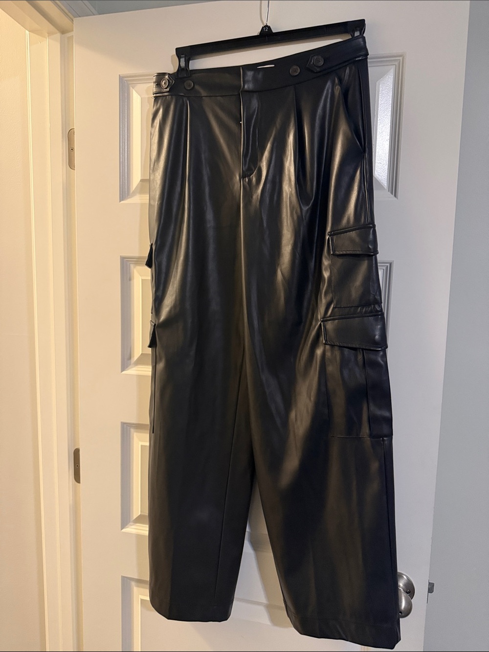a new day Black Faux Leather Wide-Leg Cargo Trousers